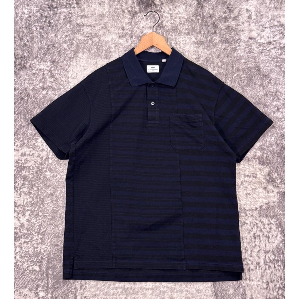 Uniqlo x Engineered Garments Polo Shirt XL Mens Blue Stripe Pique Patchwork